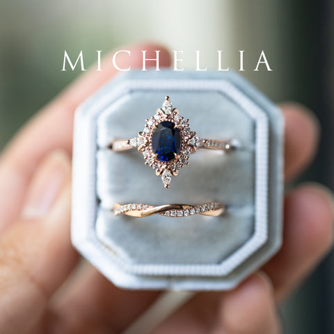 [Alessandra] Art Deco Oval Engagement Ring in Blue Sapphire Women's Ring michelliafinejewelry   