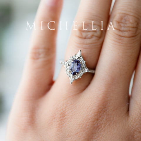 [Alessandra] Art Deco Oval Engagement Ring in Lab Alexandrite