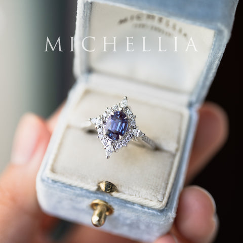[Alessandra] Art Deco Oval Engagement Ring in Lab Alexandrite