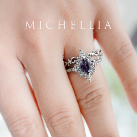 [Alessandra] Art Deco Oval Engagement Ring in Lab Alexandrite