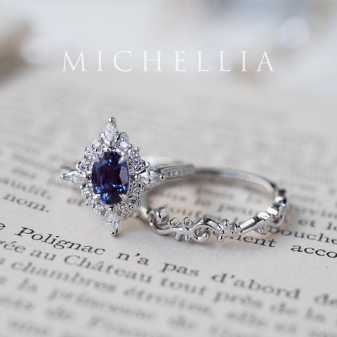 [Alessandra] Art Deco Oval Engagement Ring in Lab Alexandrite