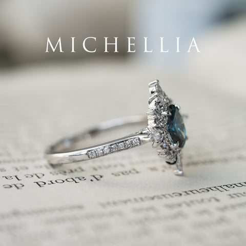 [Alessandra] IGI certified Teal Blue Diamond Engagement Ring, 14K White Gold - One of A Kind & Ready-to-Ship Women's Ring michelliafinejewelry   