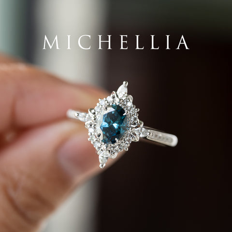 [Alessandra] IGI certified Teal Blue Diamond Engagement Ring, 14K White Gold - One of A Kind & Ready-to-Ship Women's Ring michelliafinejewelry   
