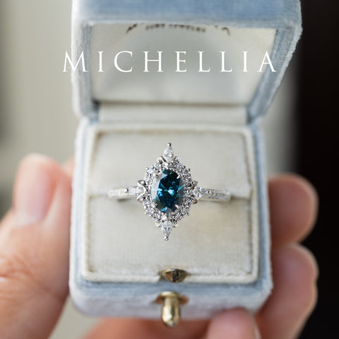 [Alessandra] IGI certified Teal Blue Diamond Engagement Ring, 14K White Gold - One of A Kind & Ready-to-Ship Women's Ring michelliafinejewelry   