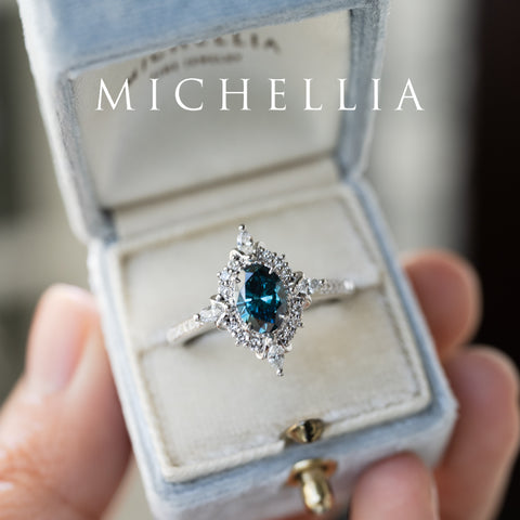 [Alessandra] IGI certified Teal Blue Diamond Engagement Ring, 14K White Gold - One of A Kind & Ready-to-Ship Women's Ring michelliafinejewelry   