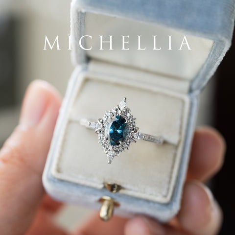 [Alessandra] IGI certified Teal Blue Diamond Engagement Ring, 14K White Gold - One of A Kind & Ready-to-Ship Women's Ring michelliafinejewelry   