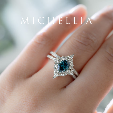 [Alessandra] IGI certified Teal Blue Diamond Engagement Ring, 14K White Gold - One of A Kind & Ready-to-Ship Women's Ring michelliafinejewelry   