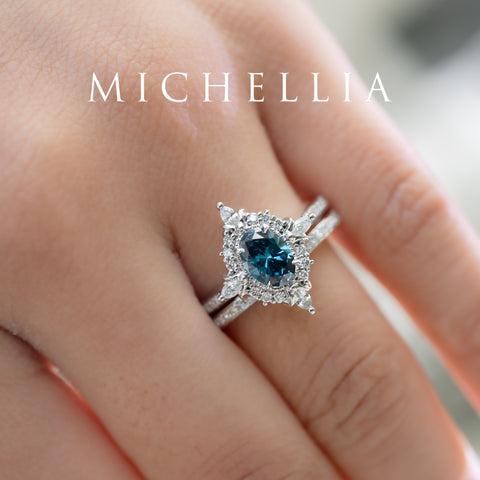 [Alessandra] IGI certified Teal Blue Diamond Engagement Ring, 14K White Gold - One of A Kind & Ready-to-Ship Women's Ring michelliafinejewelry   