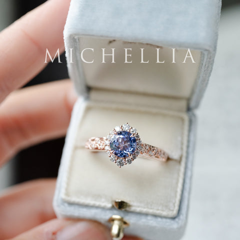 [Ophelia] Periwinkle Light Blue Sapphire Engagement Ring, 14K Rose Gold - One of A Kind Women's Ring michelliafinejewelry