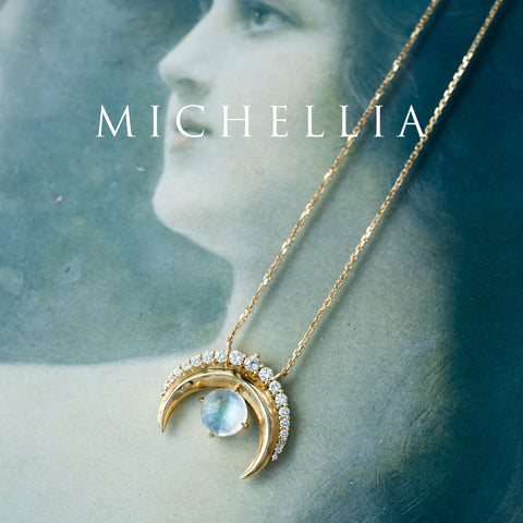 [Serena] Sailor Moon Inspired Moonstone Diamond Necklace in Solid 14K Yellow Gold - One of A Kind & Ready-to-Ship Necklace michelliafinejewelry