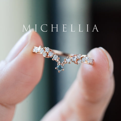 [Selene] Natural Teal Sapphire Moon Goddess Engagement Ring w/ Pave Shank, 18K Rose Gold, One of A Kind & Ready-to-Ship Women's Ring michelliafinejewelry