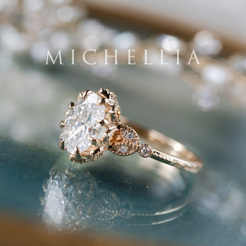 [Evanthe] IGI Certified 1.6 ct Oval Brilliant Diamond Vintage Floral Engagement Ring, One of A Kind & Ready-to-Ship Women's Ring michelliafinejewelry
