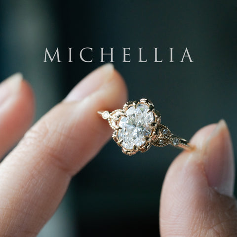 [Evanthe] IGI Certified 1.6 ct Oval Brilliant Diamond Vintage Floral Engagement Ring, One of A Kind & Ready-to-Ship Women's Ring michelliafinejewelry