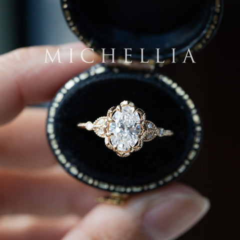 [Evanthe] IGI Certified 1.6 ct Oval Brilliant Diamond Vintage Floral Engagement Ring, One of A Kind & Ready-to-Ship Women's Ring michelliafinejewelry