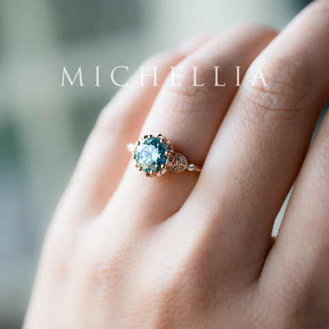 [Evanthe] Bloom of the Sea - IGI Certified Teal Blue Diamond Vintage Floral Engagement Ring, One of A Kind & Ready-to-Ship Women's Ring michelliafinejewelry