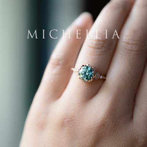 [Evanthe] Bloom of the Sea - IGI Certified Teal Blue Diamond Vintage Floral Engagement Ring, One of A Kind & Ready-to-Ship Women's Ring michelliafinejewelry