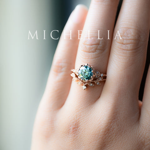 [Evanthe] Bloom of the Sea - IGI Certified Teal Blue Diamond Vintage Floral Engagement Ring, One of A Kind & Ready-to-Ship Women's Ring michelliafinejewelry