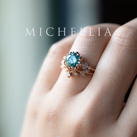 [Evanthe] Bloom of the Sea - IGI Certified Teal Blue Diamond Vintage Floral Engagement Ring, One of A Kind & Ready-to-Ship Women's Ring michelliafinejewelry