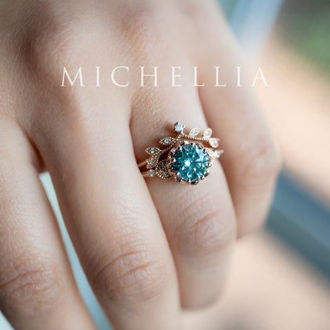 [Evanthe] Bloom of the Sea - IGI Certified Teal Blue Diamond Vintage Floral Engagement Ring, One of A Kind & Ready-to-Ship Women's Ring michelliafinejewelry