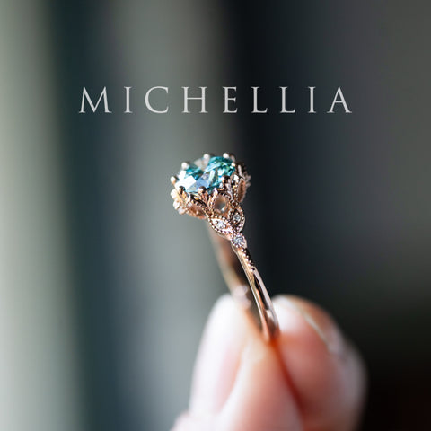 [Evanthe] Bloom of the Sea - IGI Certified Teal Blue Diamond Vintage Floral Engagement Ring, One of A Kind & Ready-to-Ship Women's Ring michelliafinejewelry
