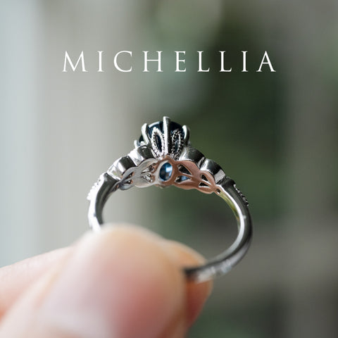 [Olivia] Enchanted Forest Natural 1.80ct Teal Sapphire Oval Floral Engagement Ring, 14K White Gold - One of A Kind & Ready-to-Ship Women's Ring michelliafinejewelry