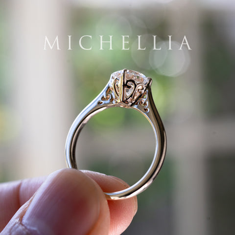 [Marguerite] Victorian Lace Solitaire Engagement Ring in Diamond / Moissanite Women's Ring michelliafinejewelry