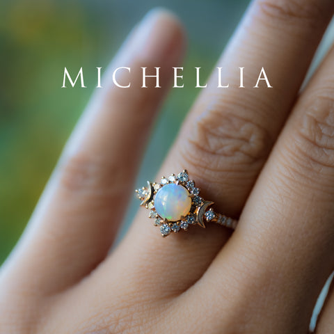 [Selene] Moon Goddess Australian Opal Engagement Ring, 18K Rose Gold - One of A Kind & Ready-to-Ship Women's Ring michelliafinejewelry   