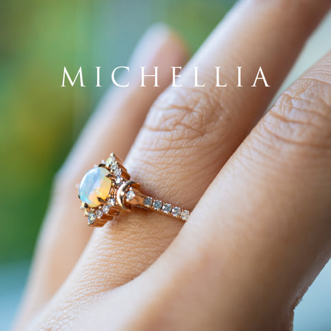 [Selene] Moon Goddess Australian Opal Engagement Ring, 18K Rose Gold - One of A Kind & Ready-to-Ship Women's Ring michelliafinejewelry   