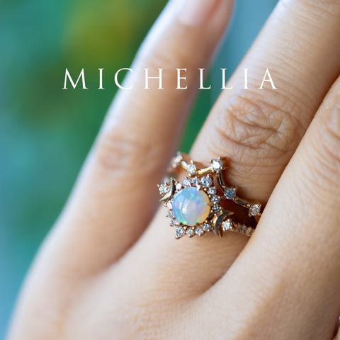 [Selene] Moon Goddess Australian Opal Engagement Ring, 18K Rose Gold - One of A Kind & Ready-to-Ship Women's Ring michelliafinejewelry   