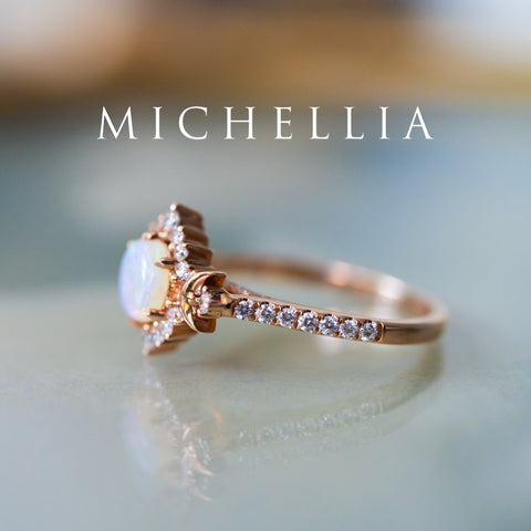 [Selene] Moon Goddess Australian Opal Engagement Ring, 18K Rose Gold - One of A Kind & Ready-to-Ship Women's Ring michelliafinejewelry   