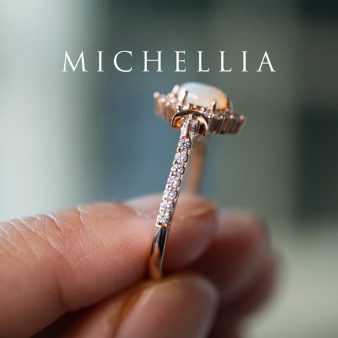 [Selene] Moon Goddess Australian Opal Engagement Ring, 18K Rose Gold - One of A Kind & Ready-to-Ship Women's Ring michelliafinejewelry   