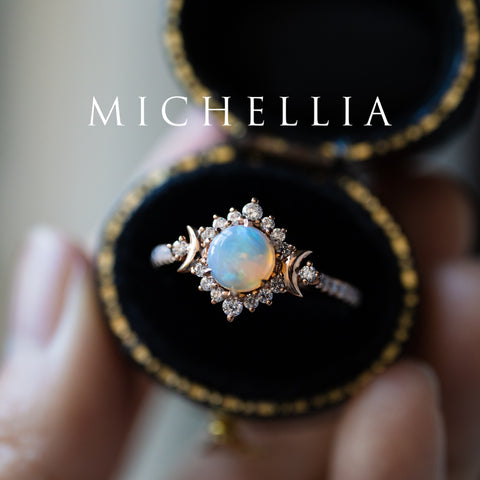 [Selene] Moon Goddess Australian Opal Engagement Ring, 18K Rose Gold - One of A Kind & Ready-to-Ship Women's Ring michelliafinejewelry   