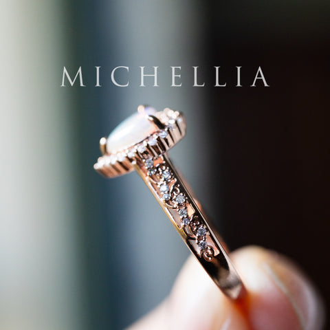 [Ophelia] Natural Australian Opal Heart Cut Rococo Engagement Ring, 14K Rose Gold - One of A Kind