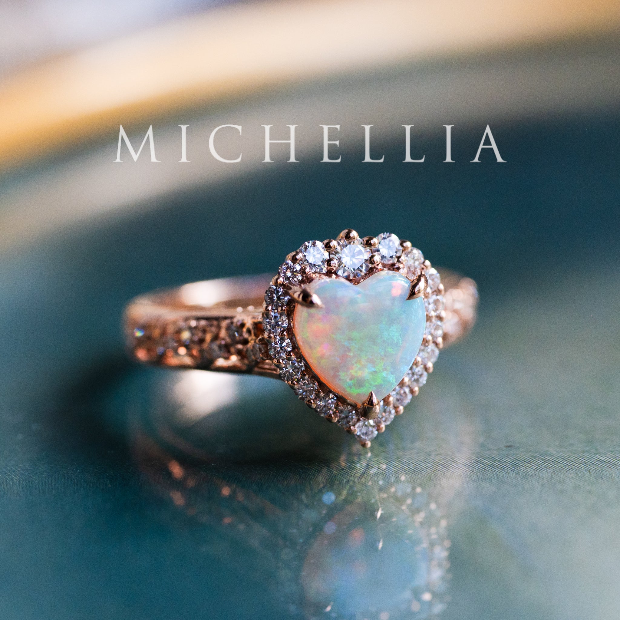 [Ophelia] Natural Australian Opal Heart Cut Rococo Engagement Ring, 14K Rose Gold - One of A Kind