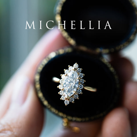 [Helena] Vintage Bloom Halo Marquise Engagement Ring in Diamond / Moissanite Women's Ring michelliafinejewelry
