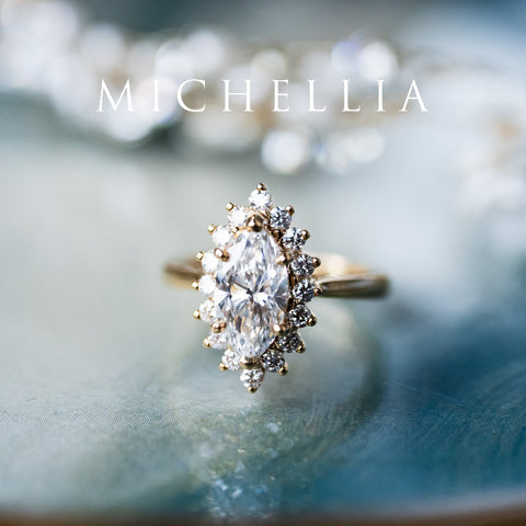 [Helena] Vintage Bloom Halo Marquise Engagement Ring in Diamond / Moissanite Women's Ring michelliafinejewelry