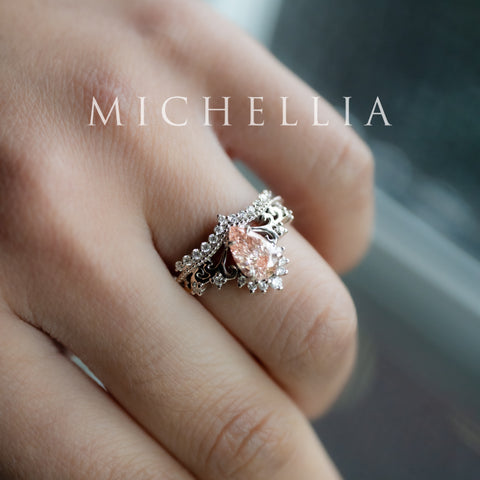 [Reina] IGI Certified Brilliant Blush Pink Diamond Pear Cut Platinum Engagement Ring, One of A Kind & Ready-to-Ship