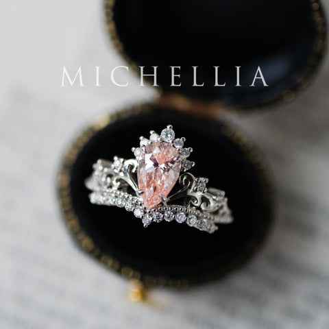 [Reina] IGI Certified Brilliant Blush Pink Diamond Pear Cut Platinum Engagement Ring, One of A Kind & Ready-to-Ship