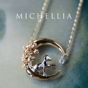 [Elune] Moonlight Pup in Rose Garden Solid Gold Necklace - One of A Kind Gift for Dog Lover & Ready-to-Ship Necklace michelliafinejewelry