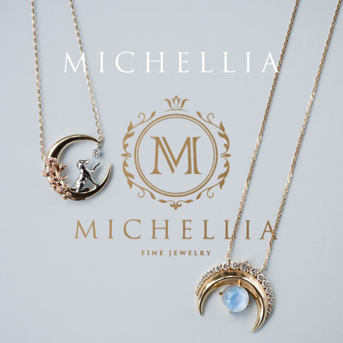 [Elune] Moonlight Pup in Rose Garden Solid Gold Necklace - One of A Kind Gift for Dog Lover & Ready-to-Ship Necklace michelliafinejewelry