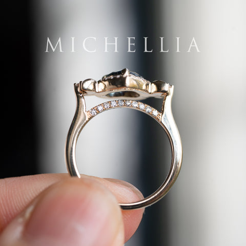 [Seraphina] Natural Teal Sapphire Heart Cut Moon Goddess Engagement Ring, 14K Yellow Gold - Ready to Ship & One of A Kind