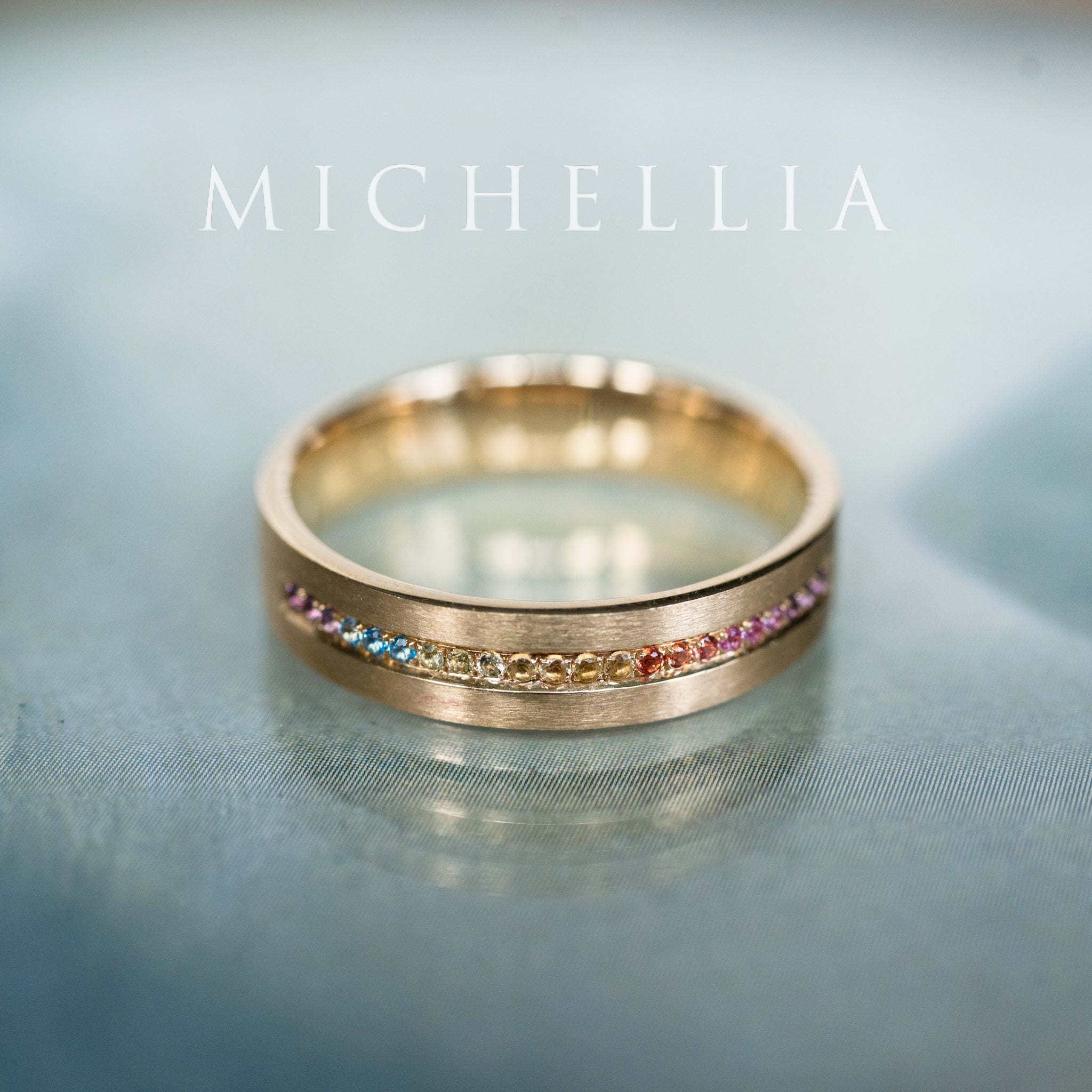 [Helios] God of Light Rainbow Gemstone Channel Set Wedding Band with sapphires, topaz, amethyst & peridot, 14K Yellow Gold - Ready-to-Ship & One-of-A-Kind