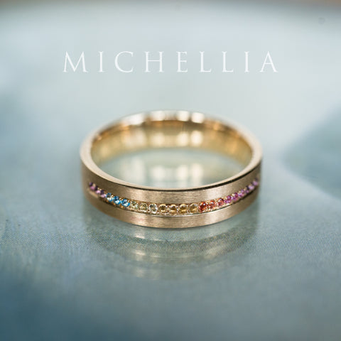 [Helios] God of Light Rainbow Gemstone Channel Set Wedding Band with sapphires, topaz, amethyst & peridot, 14K Yellow Gold - Ready-to-Ship & One-of-A-Kind