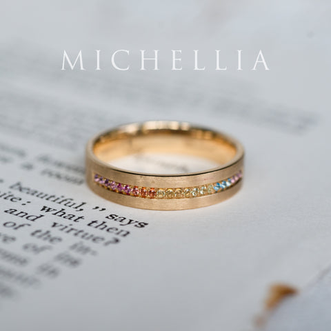 [Helios] God of Light Rainbow Gemstone Channel Set Wedding Band with sapphires, topaz, amethyst & peridot, 14K Yellow Gold - Ready-to-Ship & One-of-A-Kind