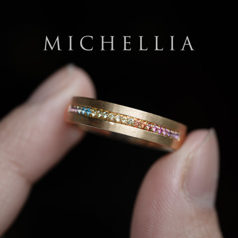 [Helios] God of Light Rainbow Gemstone Channel Set Wedding Band with sapphires, topaz, amethyst & peridot, 14K Yellow Gold - Ready-to-Ship & One-of-A-Kind