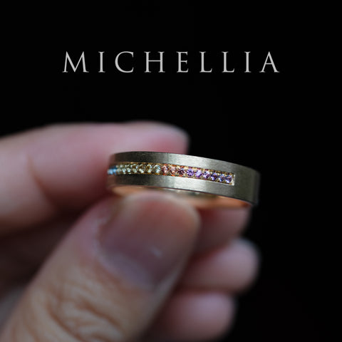 [Helios] God of Light Rainbow Gemstone Channel Set Wedding Band with sapphires, topaz, amethyst & peridot, 14K Yellow Gold - Ready-to-Ship & One-of-A-Kind