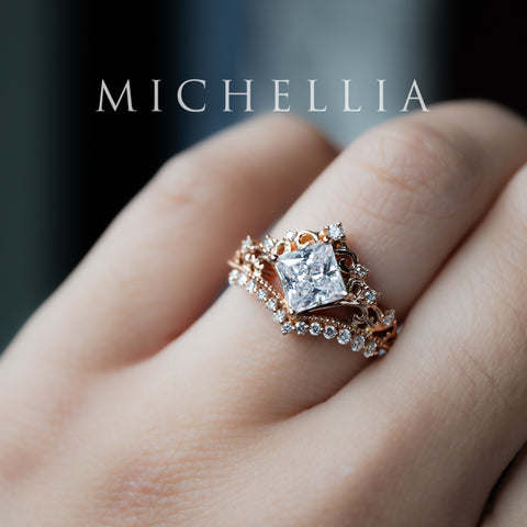 [Florentina] Vintage Crown Princess Cut Moissanite/Diamond Engagement Ring, One-of-A-Kind & Ready-to-Ship Women's Ring michelliafinejewelry