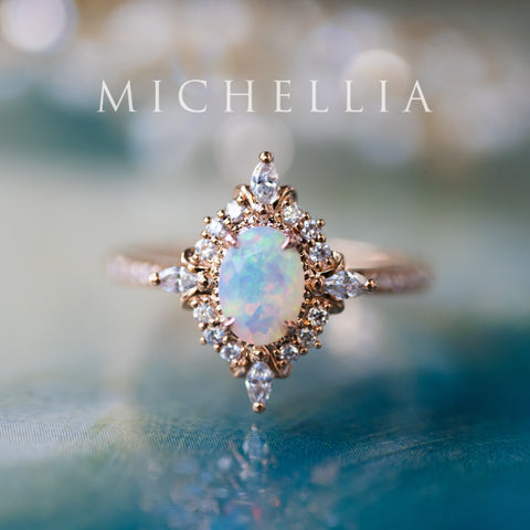 [Alessandra] Art Deco Oval Engagement Ring in Opal