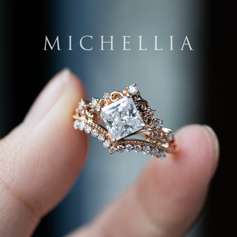 [Florentina] Vintage Crown Princess Cut Moissanite/Diamond Engagement Ring, One-of-A-Kind & Ready-to-Ship Women's Ring michelliafinejewelry