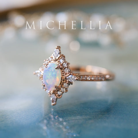 [Alessandra] Art Deco Oval Engagement Ring in Opal